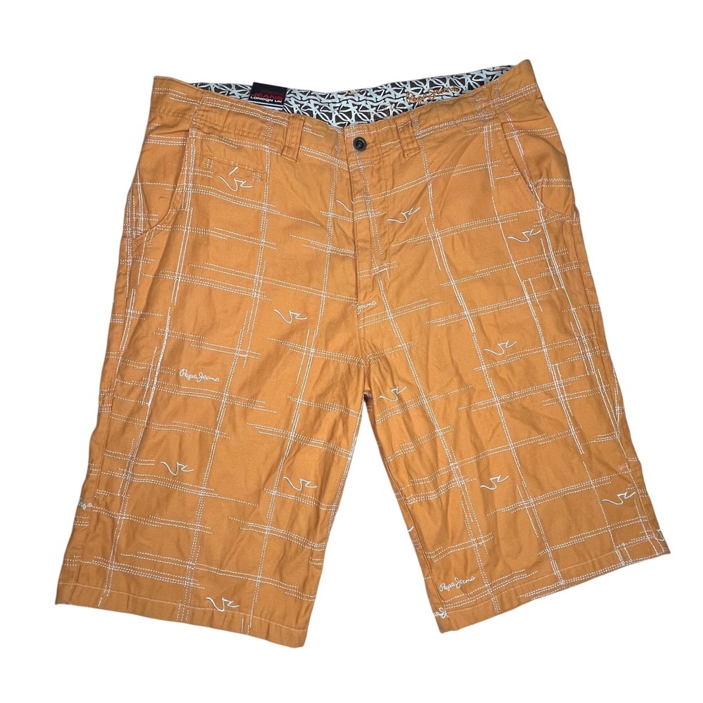Pepe Jeans London UK Shorts Size 40 Desert‎ Mist Plaid Logo Accents